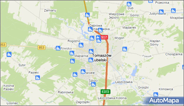 mapa Tomaszów Lubelski, Tomaszów Lubelski na mapie Targeo