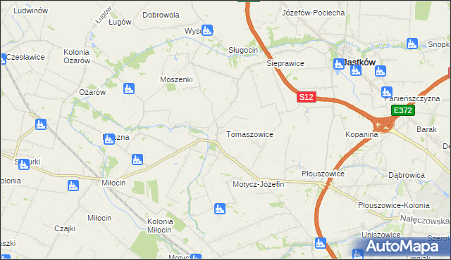mapa Tomaszowice gmina Jastków, Tomaszowice gmina Jastków na mapie Targeo