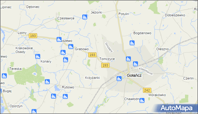 mapa Tomczyce gmina Gołańcz, Tomczyce gmina Gołańcz na mapie Targeo