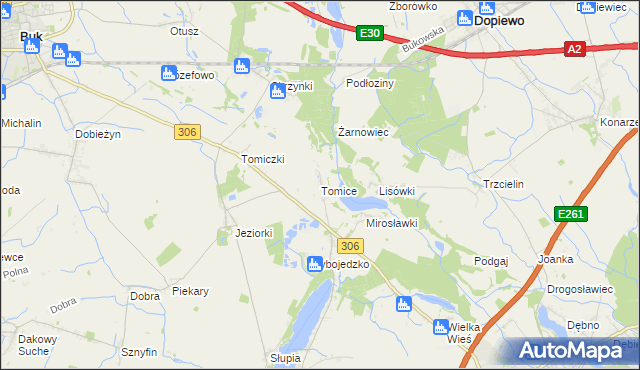mapa Tomice gmina Stęszew, Tomice gmina Stęszew na mapie Targeo