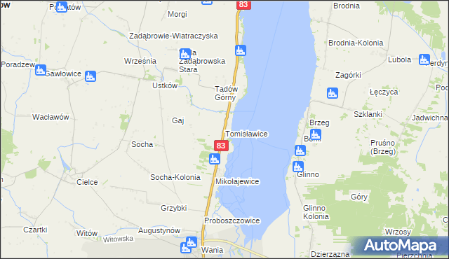 mapa Tomisławice gmina Warta, Tomisławice gmina Warta na mapie Targeo