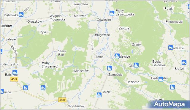 mapa Tonia gmina Doruchów, Tonia gmina Doruchów na mapie Targeo