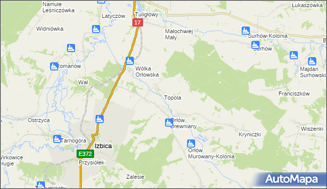 mapa Topola gmina Izbica, Topola gmina Izbica na mapie Targeo