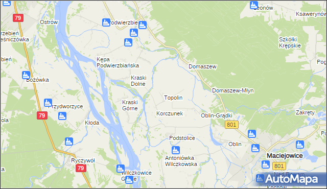 mapa Topolin gmina Maciejowice, Topolin gmina Maciejowice na mapie Targeo