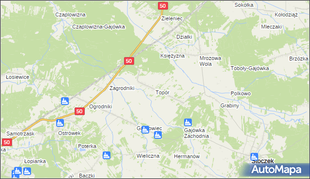 mapa Topór gmina Stoczek, Topór gmina Stoczek na mapie Targeo