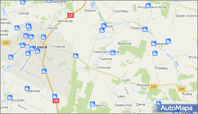 mapa Toporów gmina Łosice, Toporów gmina Łosice na mapie Targeo