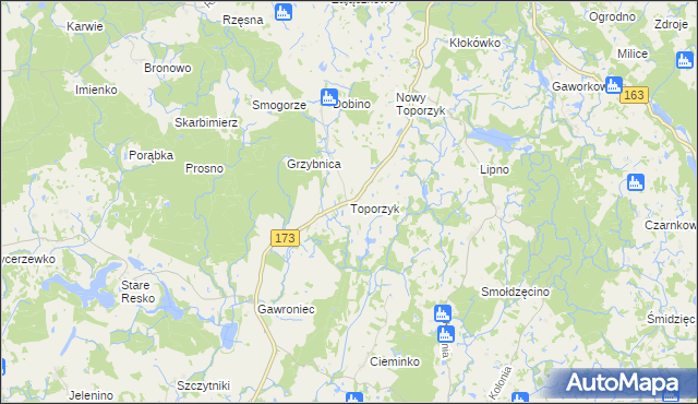 mapa Toporzyk gmina Połczyn-Zdrój, Toporzyk gmina Połczyn-Zdrój na mapie Targeo