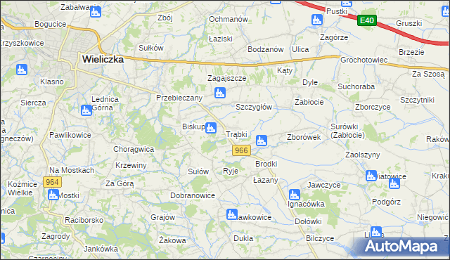 mapa Trąbki gmina Biskupice, Trąbki gmina Biskupice na mapie Targeo