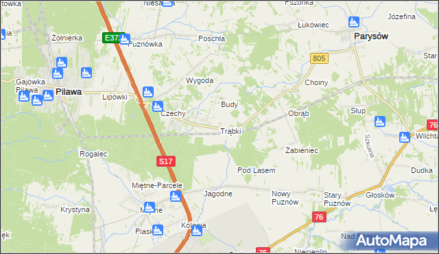 mapa Trąbki gmina Pilawa, Trąbki gmina Pilawa na mapie Targeo