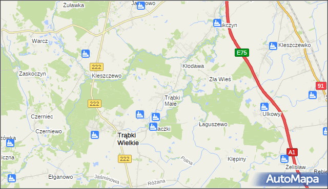 mapa Trąbki Małe gmina Trąbki Wielkie, Trąbki Małe gmina Trąbki Wielkie na mapie Targeo