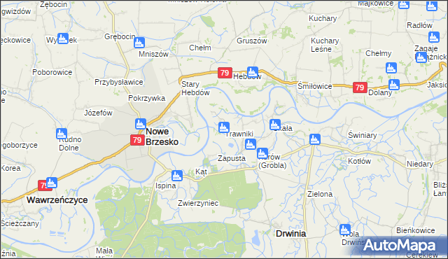 mapa Trawniki gmina Drwinia, Trawniki gmina Drwinia na mapie Targeo