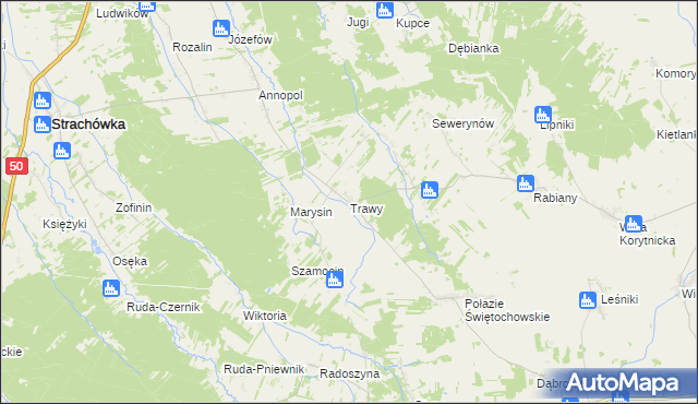 mapa Trawy, Trawy na mapie Targeo