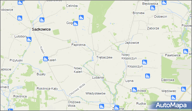 mapa Trębaczew gmina Sadkowice, Trębaczew gmina Sadkowice na mapie Targeo