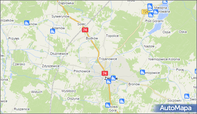 mapa Trojanowice gmina Żarnów, Trojanowice gmina Żarnów na mapie Targeo