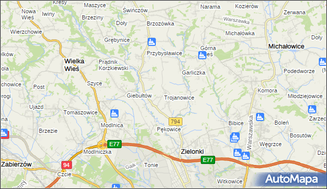 mapa Trojanowice gmina Zielonki, Trojanowice gmina Zielonki na mapie Targeo