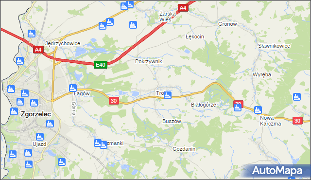 mapa Trójca gmina Zgorzelec, Trójca gmina Zgorzelec na mapie Targeo