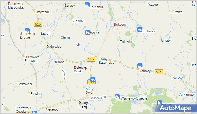 mapa Tropy Sztumskie, Tropy Sztumskie na mapie Targeo