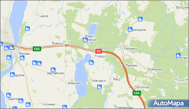 mapa Troszyn gmina Wolin, Troszyn gmina Wolin na mapie Targeo