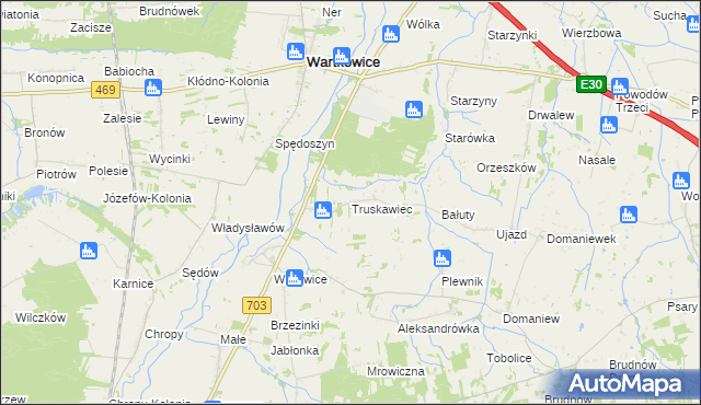 mapa Truskawiec gmina Wartkowice, Truskawiec gmina Wartkowice na mapie Targeo
