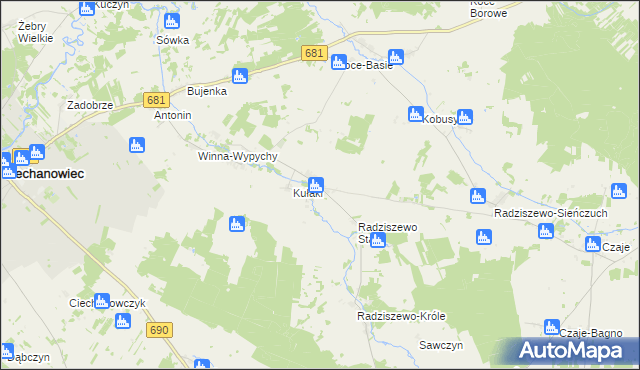 mapa Trzaski gmina Ciechanowiec, Trzaski gmina Ciechanowiec na mapie Targeo