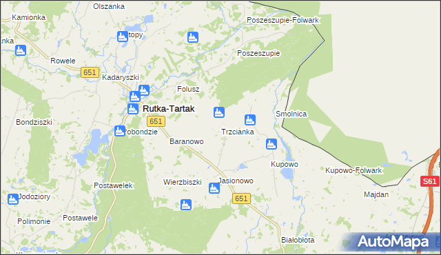 mapa Trzcianka gmina Rutka-Tartak, Trzcianka gmina Rutka-Tartak na mapie Targeo