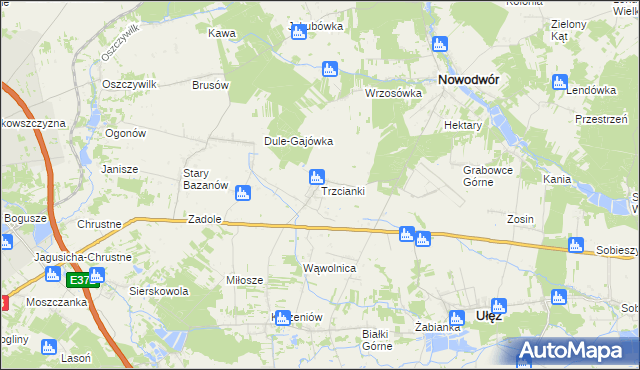 mapa Trzcianki gmina Nowodwór, Trzcianki gmina Nowodwór na mapie Targeo