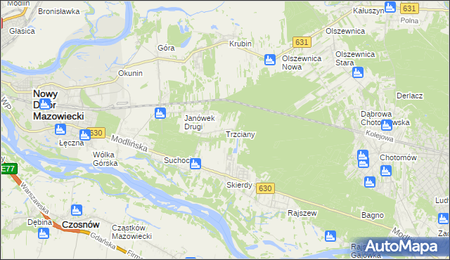 mapa Trzciany gmina Jabłonna, Trzciany gmina Jabłonna na mapie Targeo