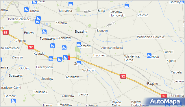 mapa Trzciniec gmina Bedlno, Trzciniec gmina Bedlno na mapie Targeo