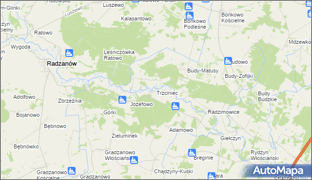mapa Trzciniec gmina Radzanów, Trzciniec gmina Radzanów na mapie Targeo