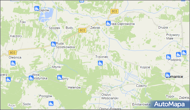 mapa Trzciniec gmina Skórzec, Trzciniec gmina Skórzec na mapie Targeo