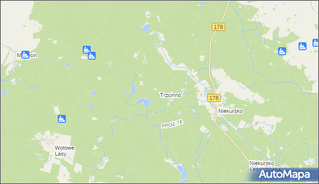 mapa Trzcinno gmina Człopa, Trzcinno gmina Człopa na mapie Targeo