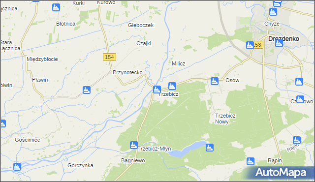 mapa Trzebicz gmina Drezdenko, Trzebicz gmina Drezdenko na mapie Targeo