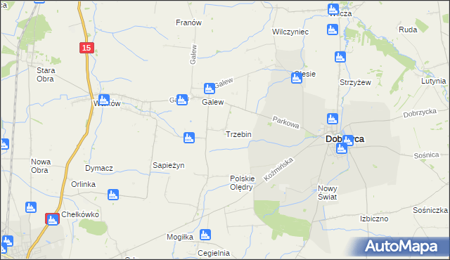 mapa Trzebin gmina Dobrzyca, Trzebin gmina Dobrzyca na mapie Targeo