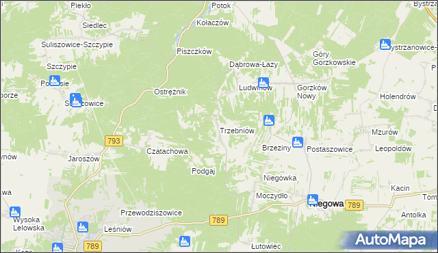 mapa Trzebniów, Trzebniów na mapie Targeo