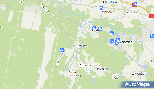 mapa Trzebów gmina Żagań, Trzebów gmina Żagań na mapie Targeo