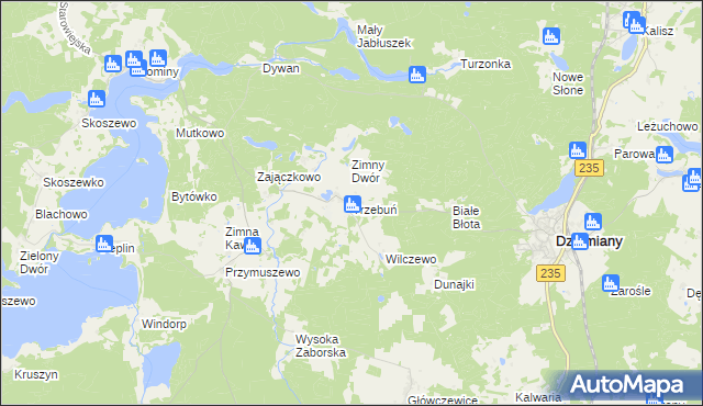 mapa Trzebuń gmina Dziemiany, Trzebuń gmina Dziemiany na mapie Targeo