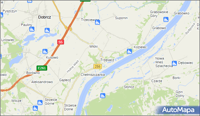 mapa Trzęsacz gmina Dobrcz, Trzęsacz gmina Dobrcz na mapie Targeo