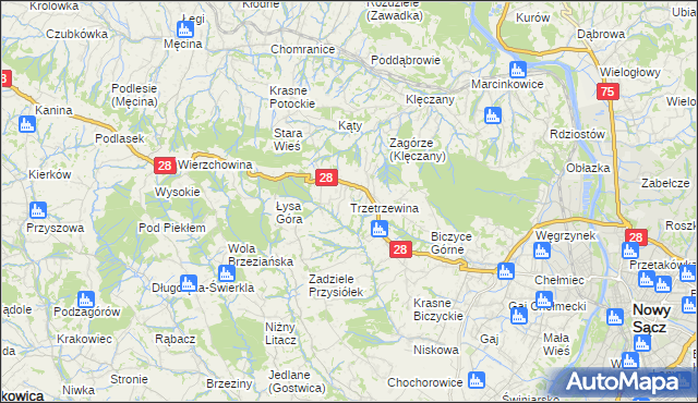 mapa Trzetrzewina, Trzetrzewina na mapie Targeo