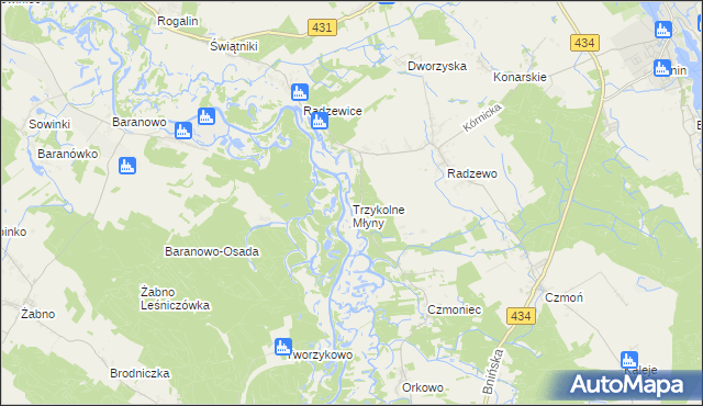 mapa Trzykolne Młyny, Trzykolne Młyny na mapie Targeo