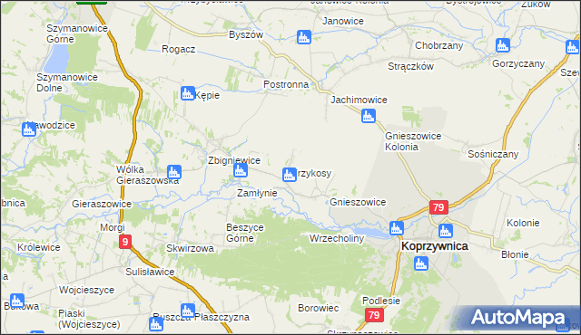 mapa Trzykosy, Trzykosy na mapie Targeo