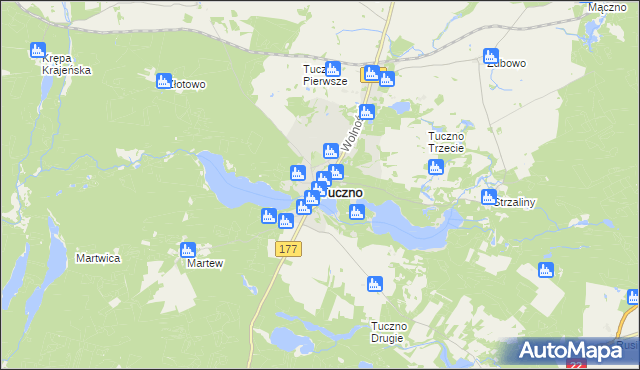 mapa Tuczno powiat wałecki, Tuczno powiat wałecki na mapie Targeo