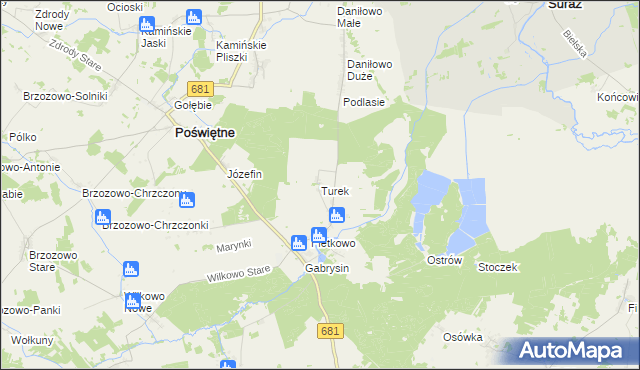 mapa Turek gmina Poświętne, Turek gmina Poświętne na mapie Targeo