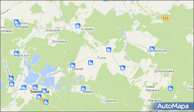 mapa Turno gmina Sosnowica, Turno gmina Sosnowica na mapie Targeo