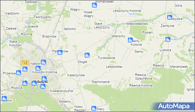 mapa Turobowice gmina Koluszki, Turobowice gmina Koluszki na mapie Targeo