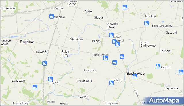 mapa Turobowice gmina Sadkowice, Turobowice gmina Sadkowice na mapie Targeo