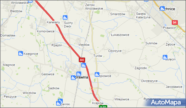 mapa Turów gmina Żórawina, Turów gmina Żórawina na mapie Targeo