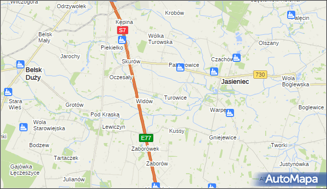 mapa Turowice gmina Jasieniec, Turowice gmina Jasieniec na mapie Targeo