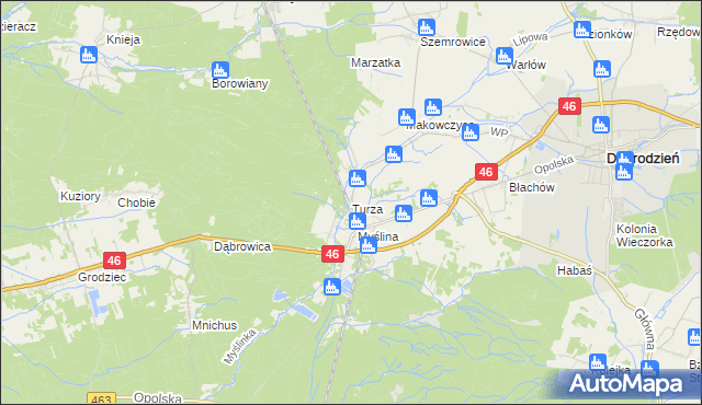 mapa Turza gmina Dobrodzień, Turza gmina Dobrodzień na mapie Targeo