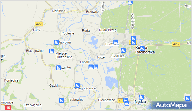 mapa Turze gmina Kuźnia Raciborska, Turze gmina Kuźnia Raciborska na mapie Targeo