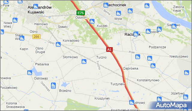 mapa Turzno gmina Raciążek, Turzno gmina Raciążek na mapie Targeo